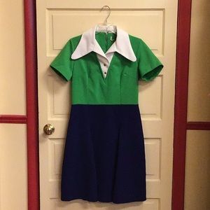 Vintage Women’s Green and Navy Dress-Size Medium
